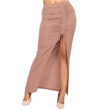 Load image into Gallery viewer, Mocha Ruched Front Wrap Top Slit Skirt Two Piece Set
